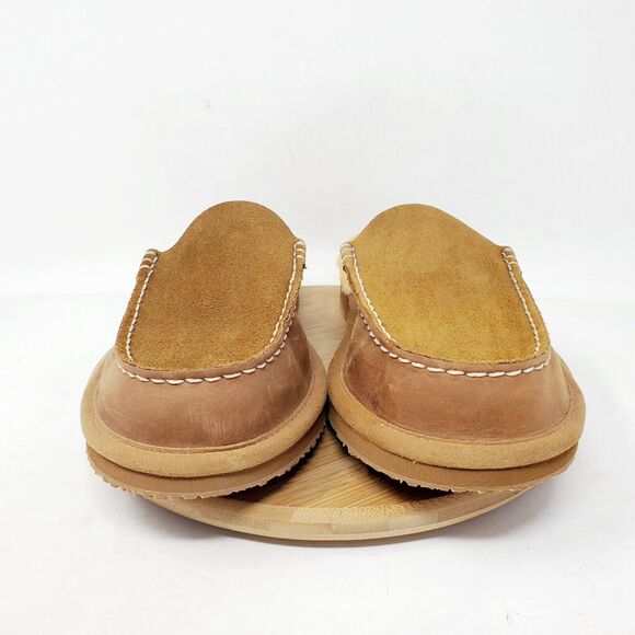 LL Bean Wicked Good Slipper Scuffs Women 9 Mule Brown Suede Shearling Shoes - Picture 2 of 12